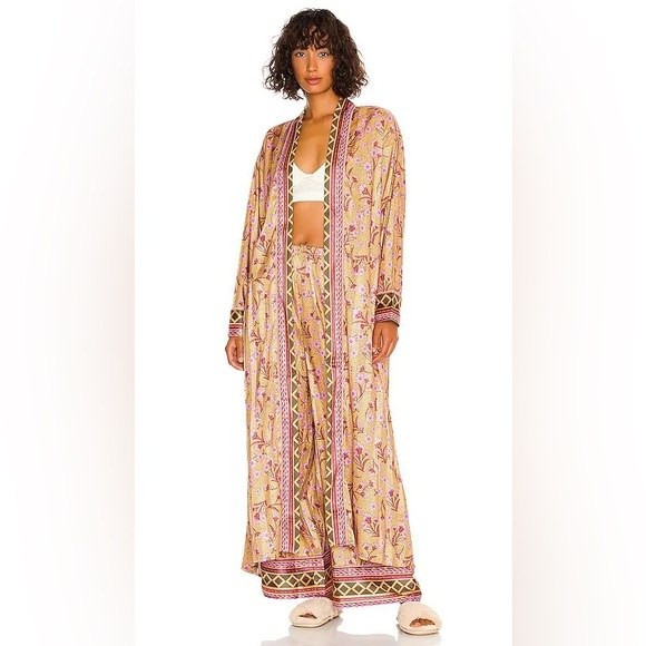 Intimately Free People Pajama Party Holiday Robe in PeachGold Combo Size Medium - Picture 4 of 9